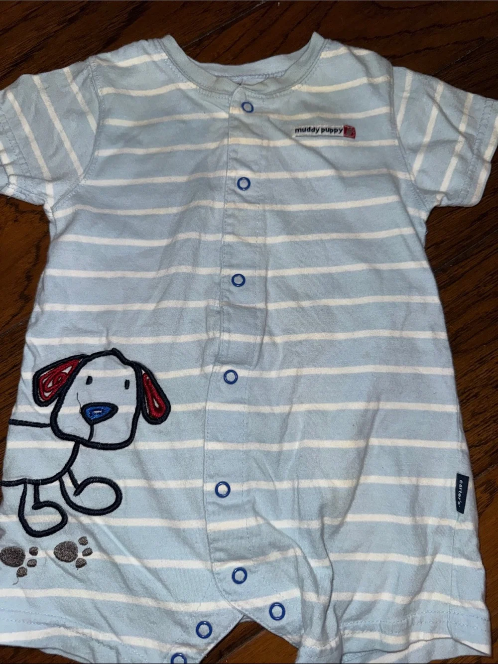 Carter's Blue & Cream Striped Baby One-Piece Bodysuits with Animal Appliqués